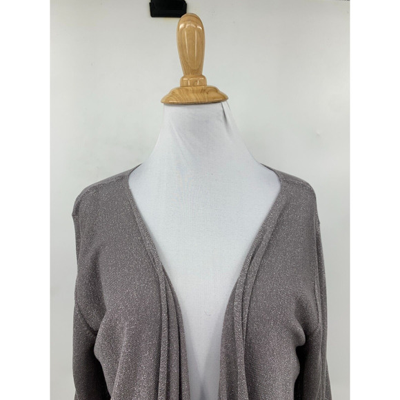 Apt. 9 Asymmetrical Cardigan Women L Large Silver Metallic Open Front Tab Sleeve - Picture 3 of 14